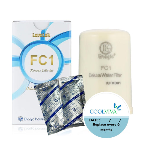 Water Filter Replacement Kit by COOLVIVA. FC1 Replaces Enagic Leveluk F8 and HG-N Filters on K8, SD501, JRIV Machine. Features One FC1 Water Filter, Two Cleaning Powders, and a Reminder